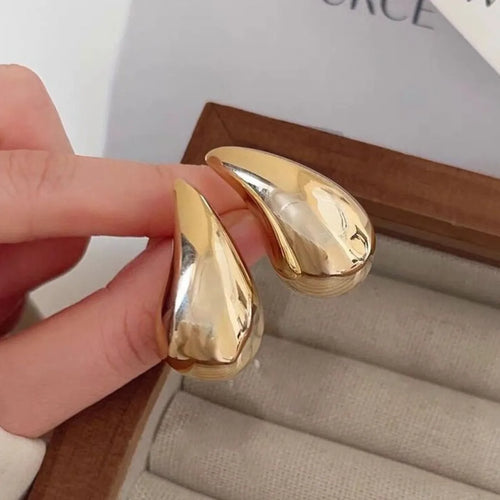 2pc New Sleek Golden Chunky Water Drop Dome Stud Earrings Women Metal