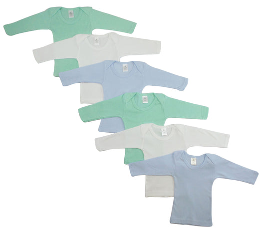 (6 Pack) Bambini Boys Pastel Variety Long Sleeve Lap T-Shirts  - 100% Cotton, Snap Button Shoulder Neckline, Comfortable & Breathable