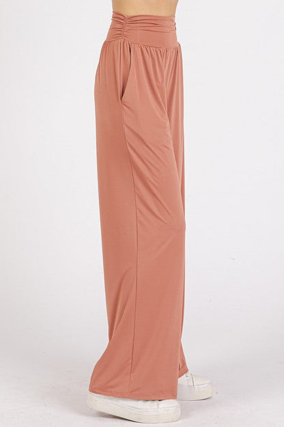 Mittoshop Stretch Banded Waist Wide Leg Pants with Pockets