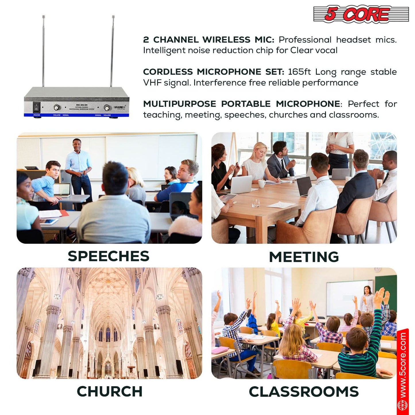 5Core Wireless Microphones w 2 Headset Portable Mini Microfono