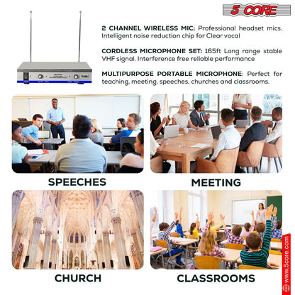 5Core Wireless Microphones w 2 Headset Portable Mini Microfono