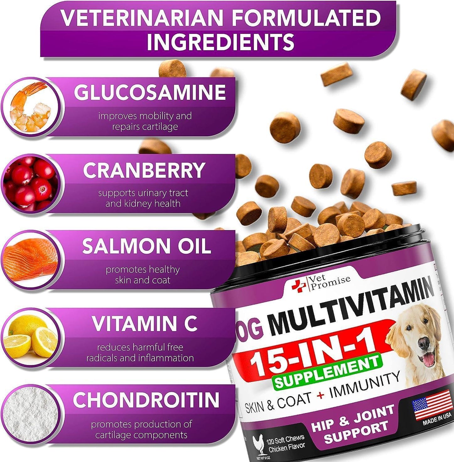 (2 Pack) Dog Joint Supplement Chews: Glucosamine, Multivitamins & Probiotics for Hip & Joint Health