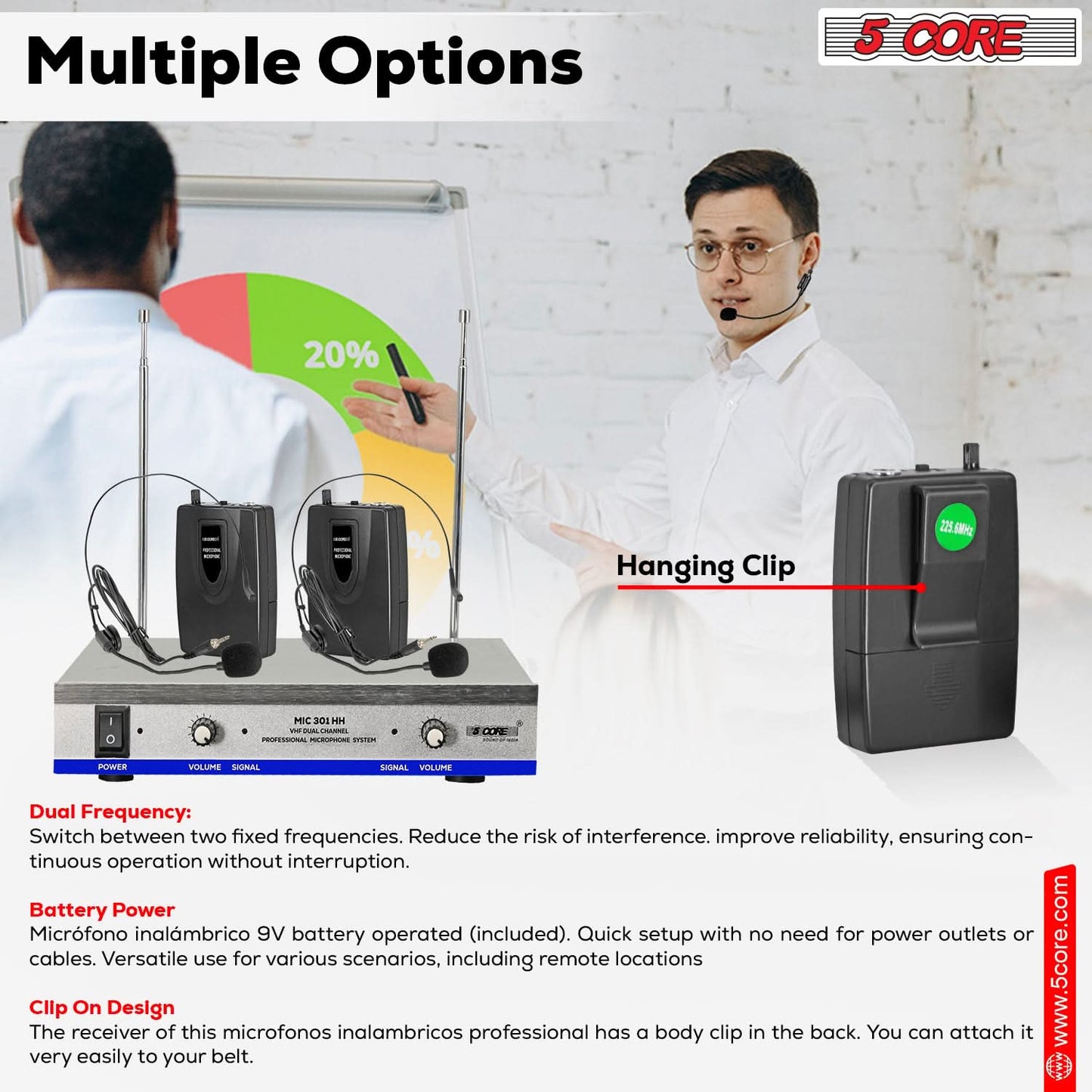 5Core Wireless Microphones w 2 Headset Portable Mini Microfono