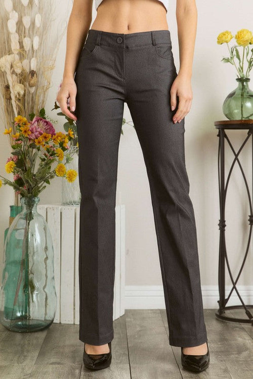 Mittoshop Full Size Solid Color Pants with Pocket Plus Size