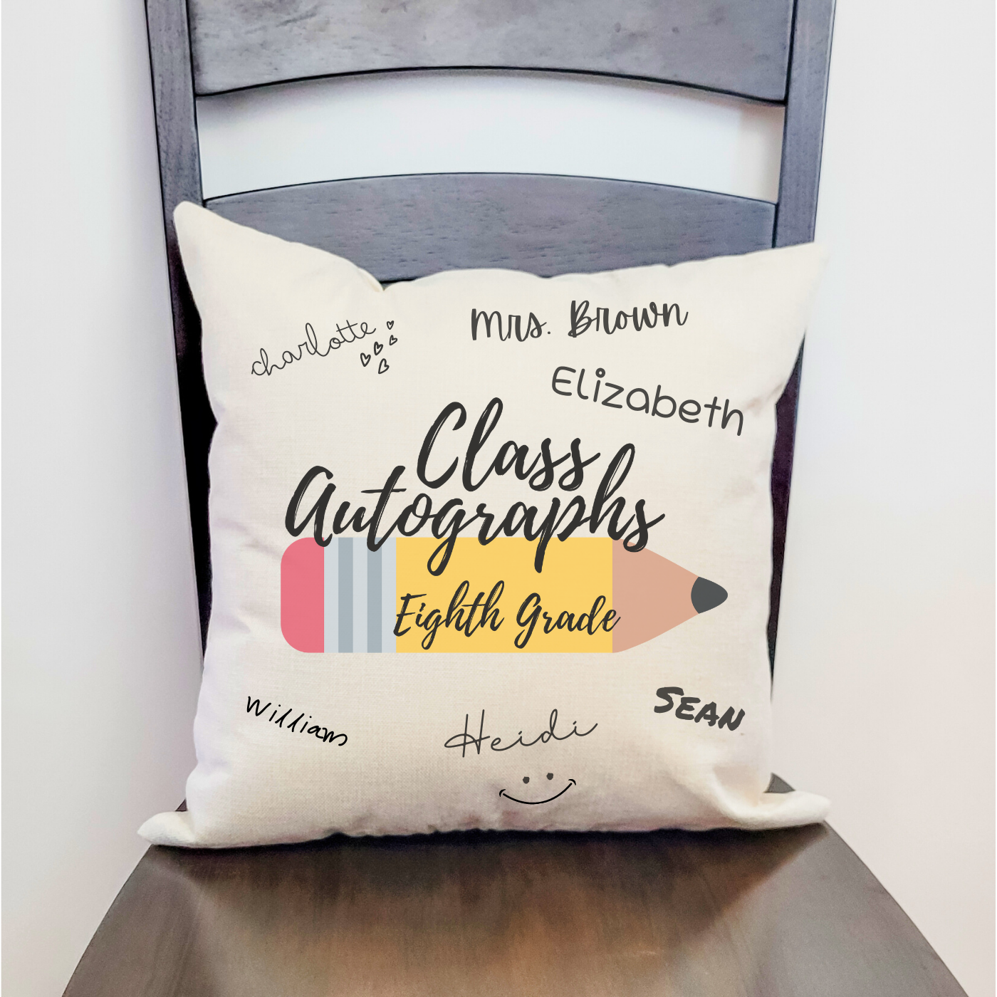 Class Autographs 8th Grade Pillow Cover