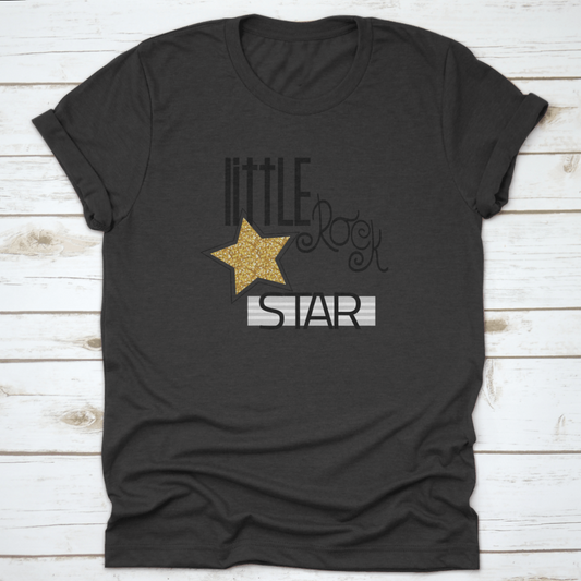 Little Rock Star Fashion Slogan With Gold Glitter Star. Vector Hand