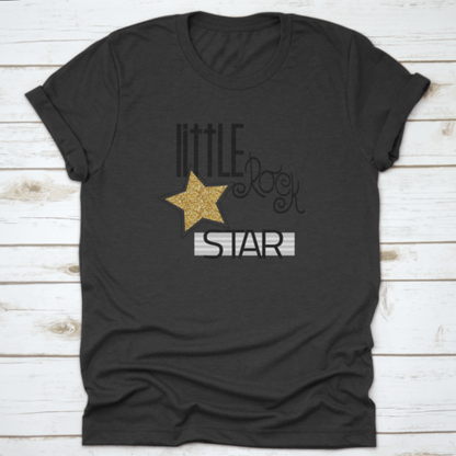 Little Rock Star Fashion Slogan With Gold Glitter Star. Vector Hand