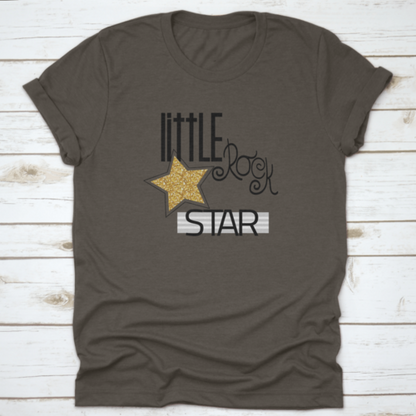 Little Rock Star Fashion Slogan With Gold Glitter Star. Vector Hand