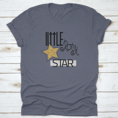 Little Rock Star Fashion Slogan With Gold Glitter Star. Vector Hand