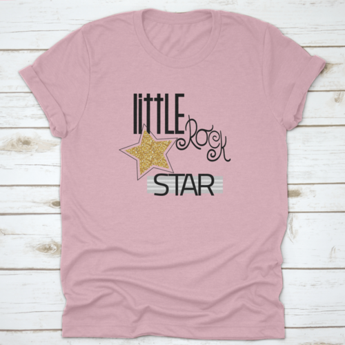 Little Rock Star Fashion Slogan With Gold Glitter Star. Vector Hand