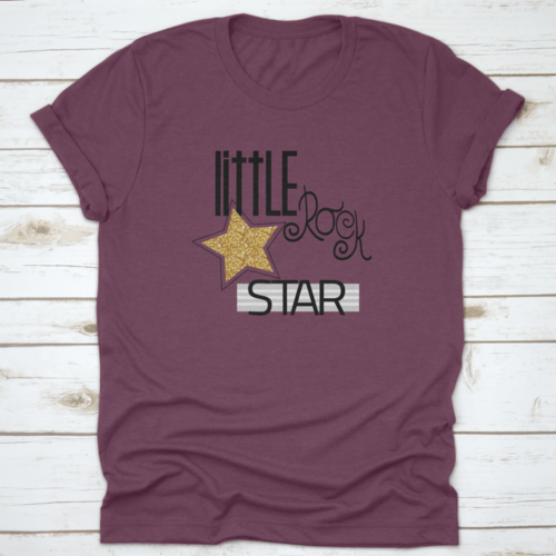 Little Rock Star Fashion Slogan With Gold Glitter Star. Vector Hand