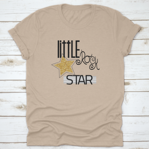 Little Rock Star Fashion Slogan With Gold Glitter Star. Vector Hand
