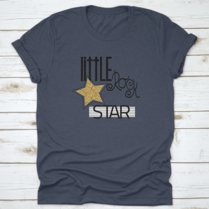 Little Rock Star Fashion Slogan With Gold Glitter Star. Vector Hand