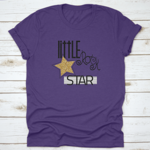 Little Rock Star Fashion Slogan With Gold Glitter Star. Vector Hand