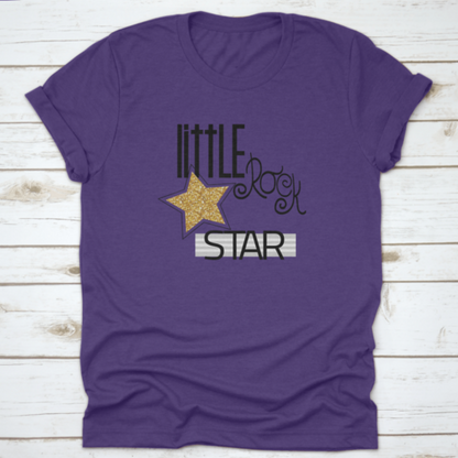 Little Rock Star Fashion Slogan With Gold Glitter Star. Vector Hand