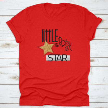 Little Rock Star Fashion Slogan With Gold Glitter Star. Vector Hand
