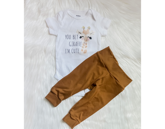 Baby Giraffe Outfit - Soft Cotton Bodysuit & Butter Fabric Leggings Set | Baby Shower Gift, Sizes 0-12M