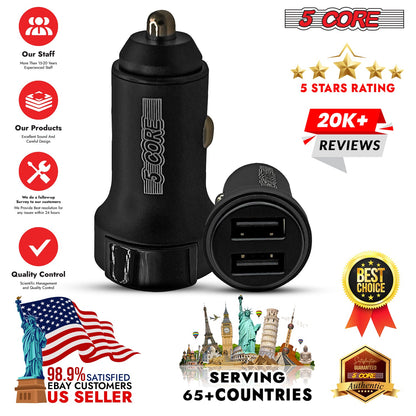 5 Core USB Car Charger Cigarette Lighter Adapter Dual USB Port Adapter