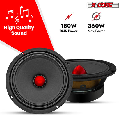 5Core 6.5 Inch Midrange Car Door Speaker 360W Subwoofer w Aluminum
