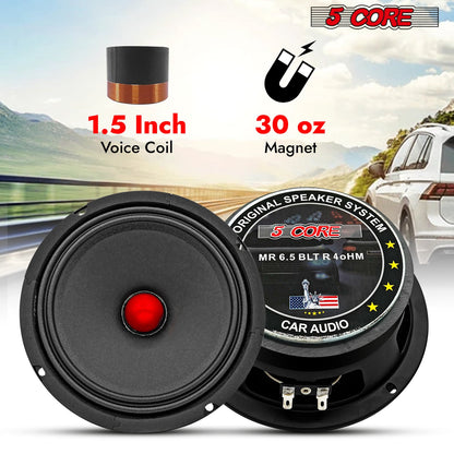 5Core 6.5 Inch Midrange Car Door Speaker 360W Subwoofer w Aluminum