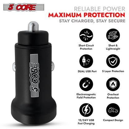 5 Core USB Car Charger Cigarette Lighter Adapter Dual USB Port Adapter