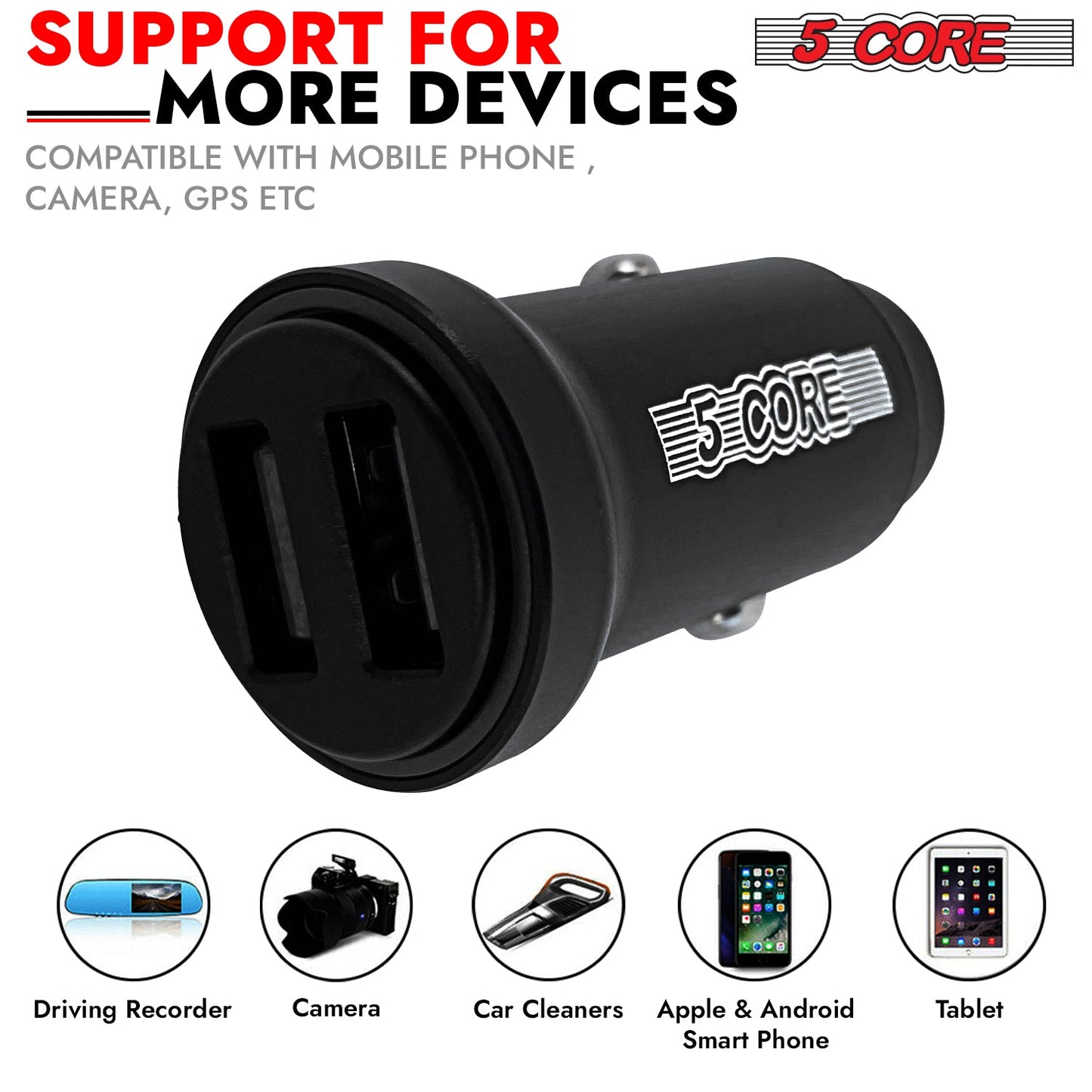 5 Core USB Car Charger Cigarette Lighter Adapter Dual USB Port Adapter
