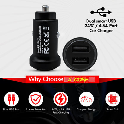 5 Core USB Car Charger Cigarette Lighter Adapter Dual USB Port Adapter