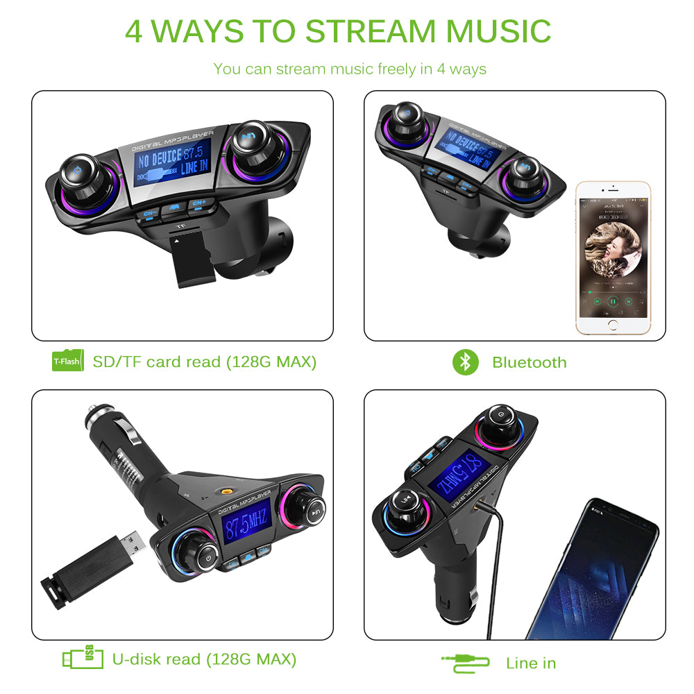 BT06 Car FM Transmitter MP3 Player - Bluetooth 4.0, USB Charging, LED Display, AUX Input/Output