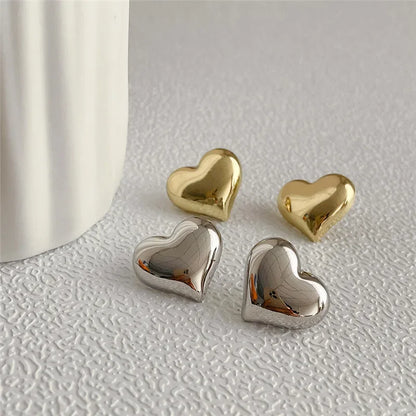 LATS Gold Color Smooth Surface Love Heart Shaped Stud Earrings Women