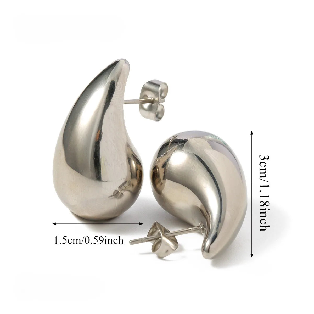 2pc New Sleek Golden Chunky Water Drop Dome Stud Earrings Women Metal