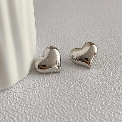 LATS Gold Color Smooth Surface Love Heart Shaped Stud Earrings Women