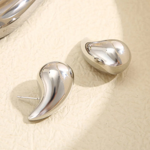 2pc New Sleek Golden Chunky Water Drop Dome Stud Earrings Women Metal