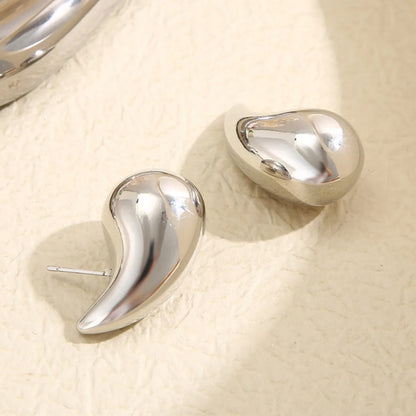 2pc New Sleek Golden Chunky Water Drop Dome Stud Earrings Women Metal