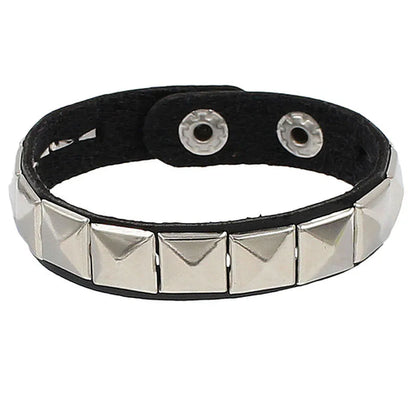 2024 Pu Leather Studded Bracelet Choker Punk Spike Rivets Cuff Black