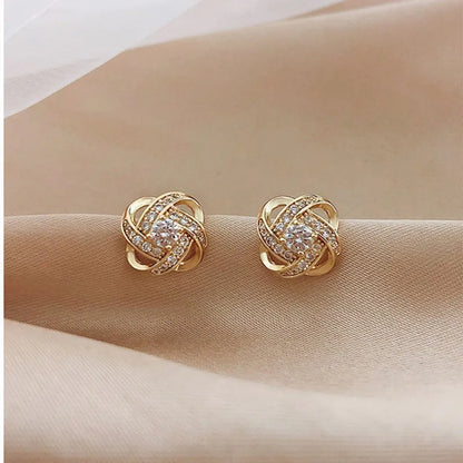 Light Luxury Zircon Stud Earrings Simple Cross Hollow Geometric