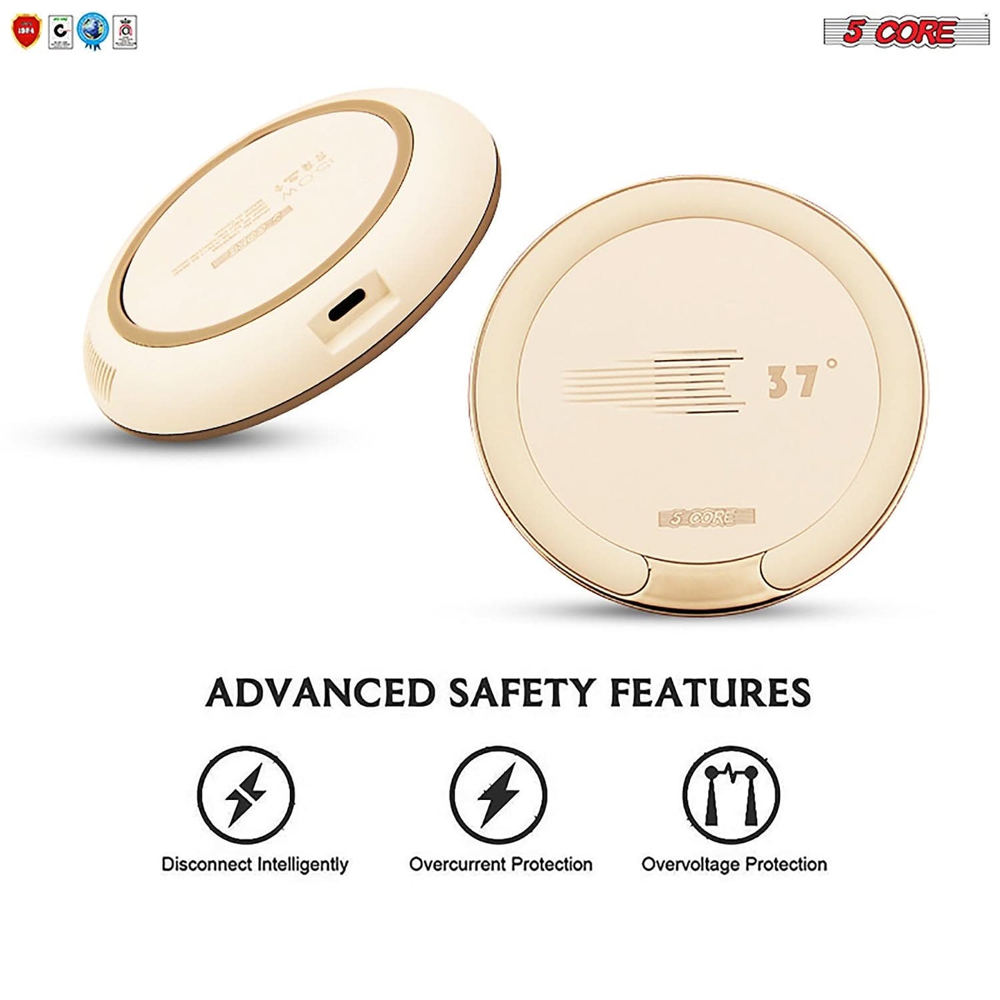 5Core Wireless Phone Charging Pad 15W Qi-Certified Fast Charger Mat Ca