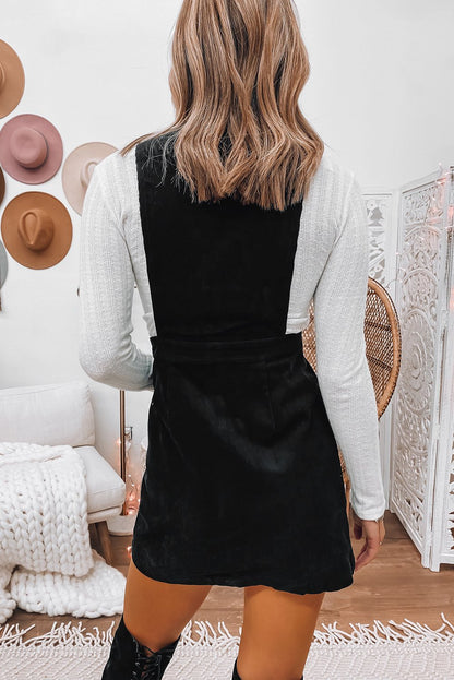 Corduroy Overall Sleeveless Mini Dress with Pockets - Vintage Button Front, Soft Fabric, Fall/Winter Fashion