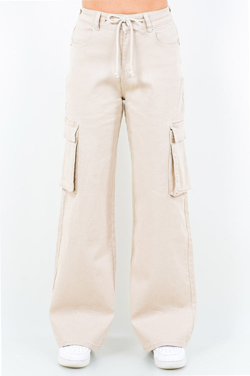 American Bazi Full Size Drawstring Wide Leg Cargo Pants Plus Size