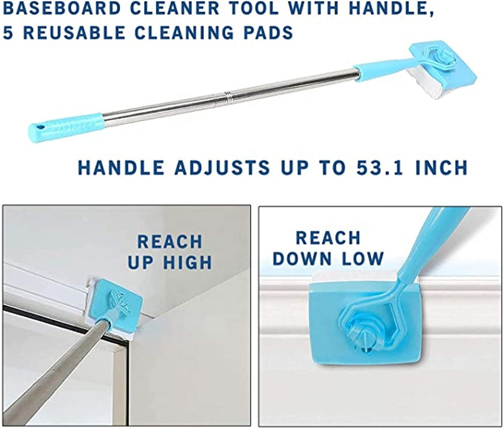 Baseboard Buddy Retractable Household Universal Cleaning Brush Mop Adjustable Length, Microfiber Mat, Lightweight