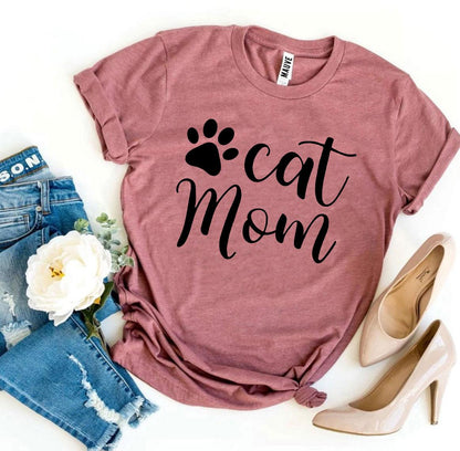 Cat Mom T-shirt - Premium Ring Spun Cotton, Soft Textile Flex Print, Bella Canvas