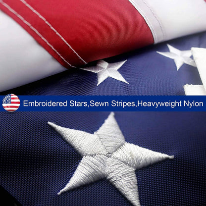 Outdoor Heavy Duty USA Flag - 210D Oxford Nylon with Embroidered Stars, Brass Grommets, UV & Fade Resistant, All-Weather Durable