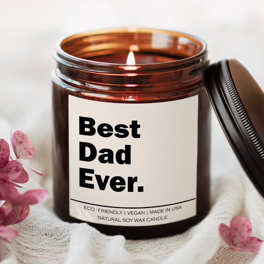 Best Dad Ever Candle - 100% Natural Soy Wax, 9oz Amber Vessel, Multiple Scents, 50-60 Hour Burn Time