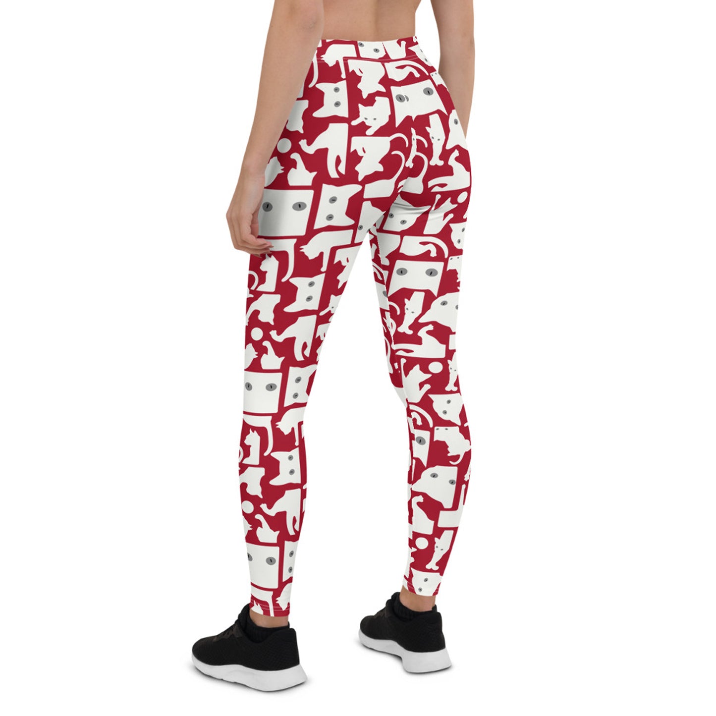 Women's White Cat Silhouette on Red Leggings