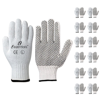 Cotton & Dotted PVC | Cotton Work Gloves | White | L | Pack of 12