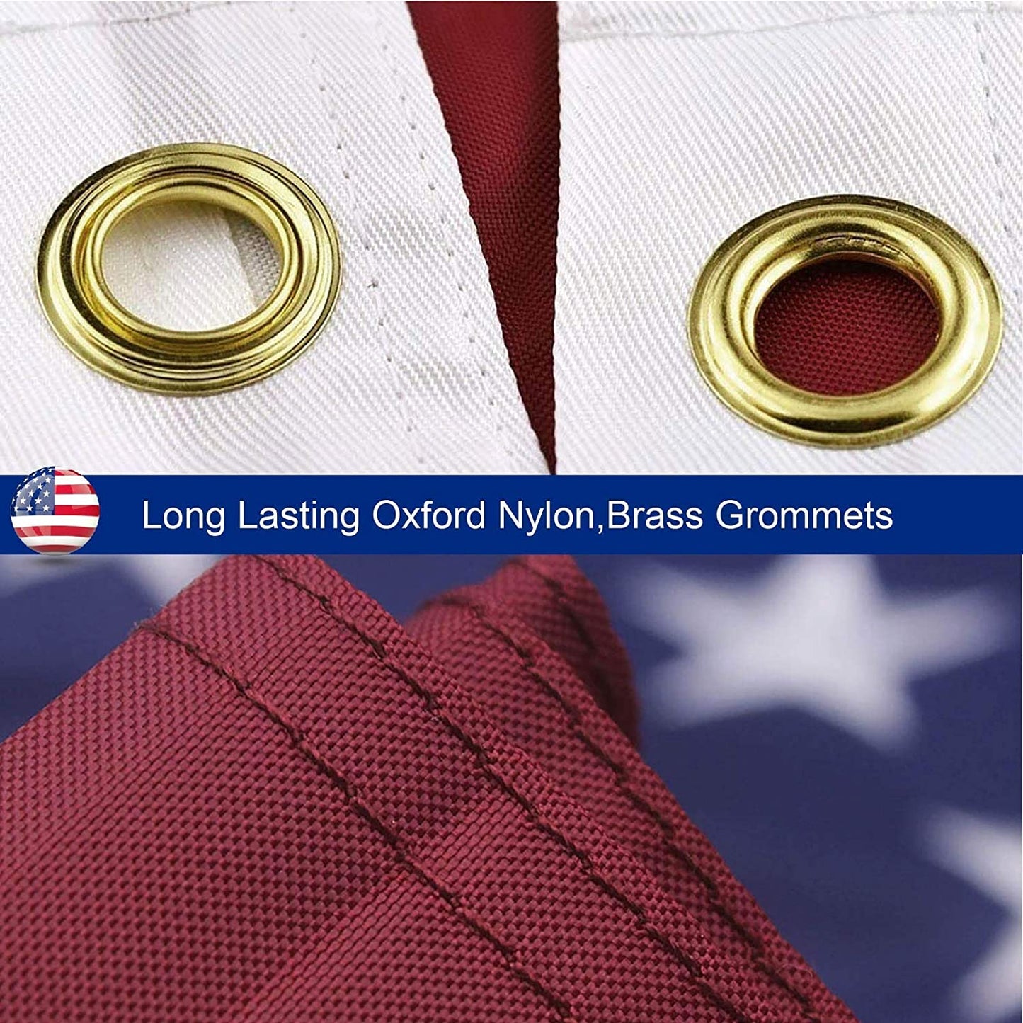 Outdoor Heavy Duty USA Flag - 210D Oxford Nylon with Embroidered Stars, Brass Grommets, UV & Fade Resistant, All-Weather Durable