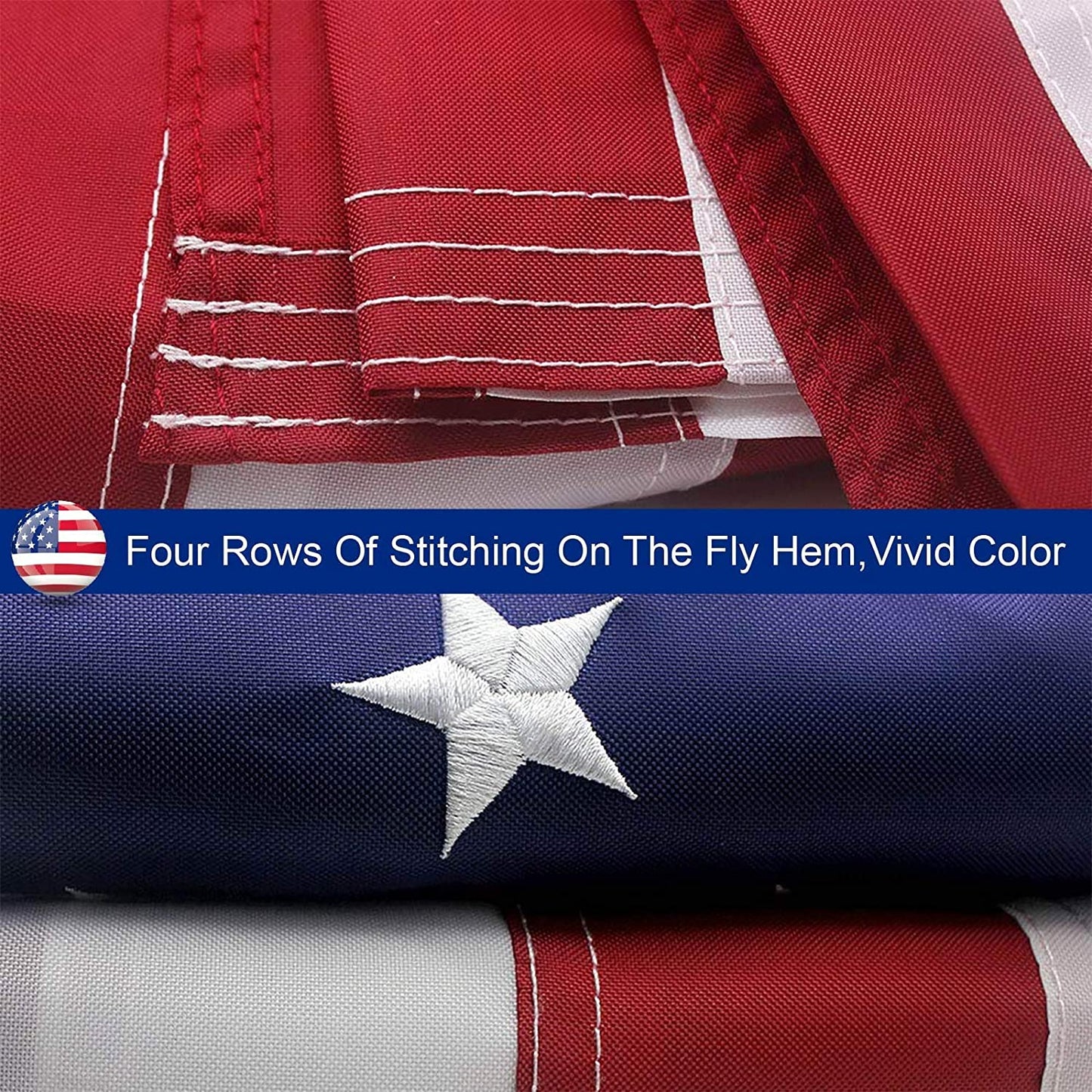 Outdoor Heavy Duty USA Flag - 210D Oxford Nylon with Embroidered Stars, Brass Grommets, UV & Fade Resistant, All-Weather Durable