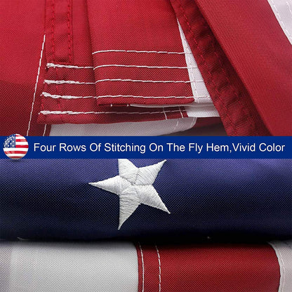 Outdoor Heavy Duty USA Flag - 210D Oxford Nylon with Embroidered Stars, Brass Grommets, UV & Fade Resistant, All-Weather Durable