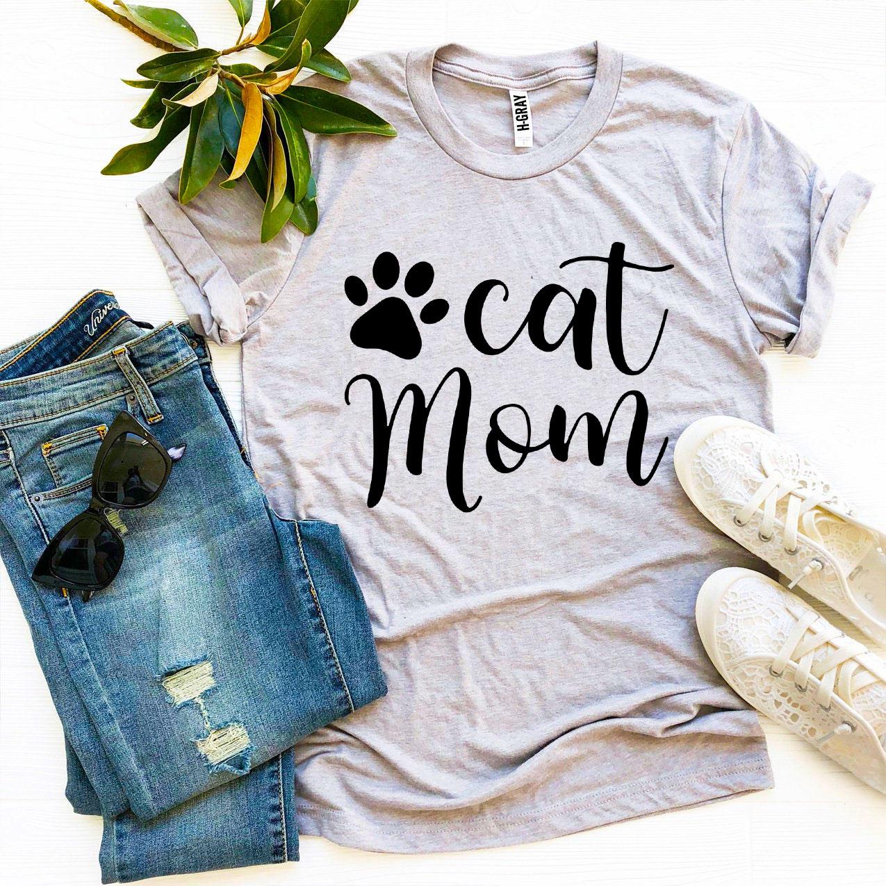 Cat Mom T-shirt - Premium Ring Spun Cotton, Soft Textile Flex Print, Bella Canvas
