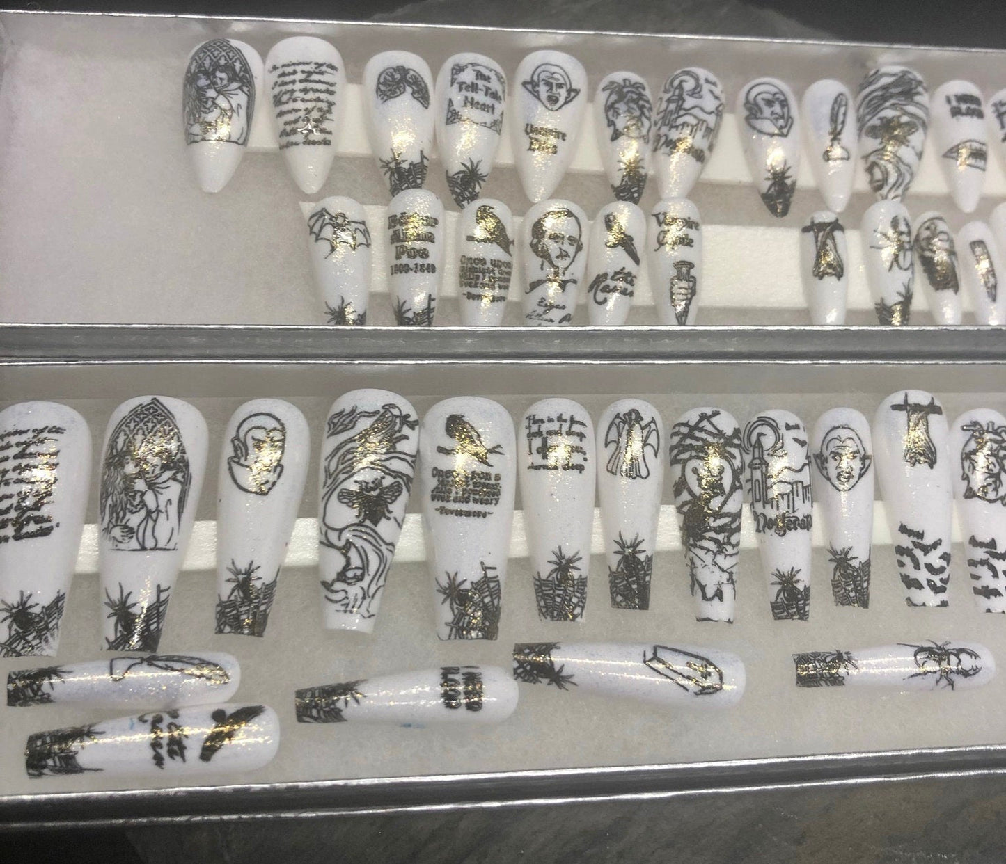 Edgar Allen Poe themed press on nails goth horror vampire gift present