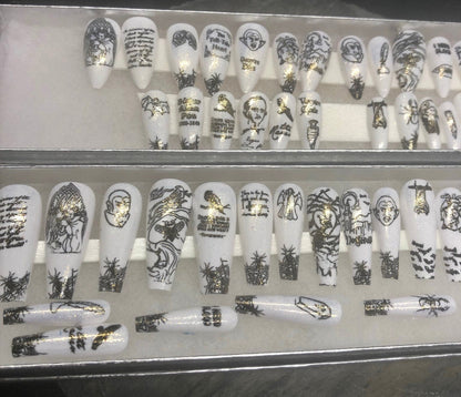 Edgar Allen Poe themed press on nails goth horror vampire gift present